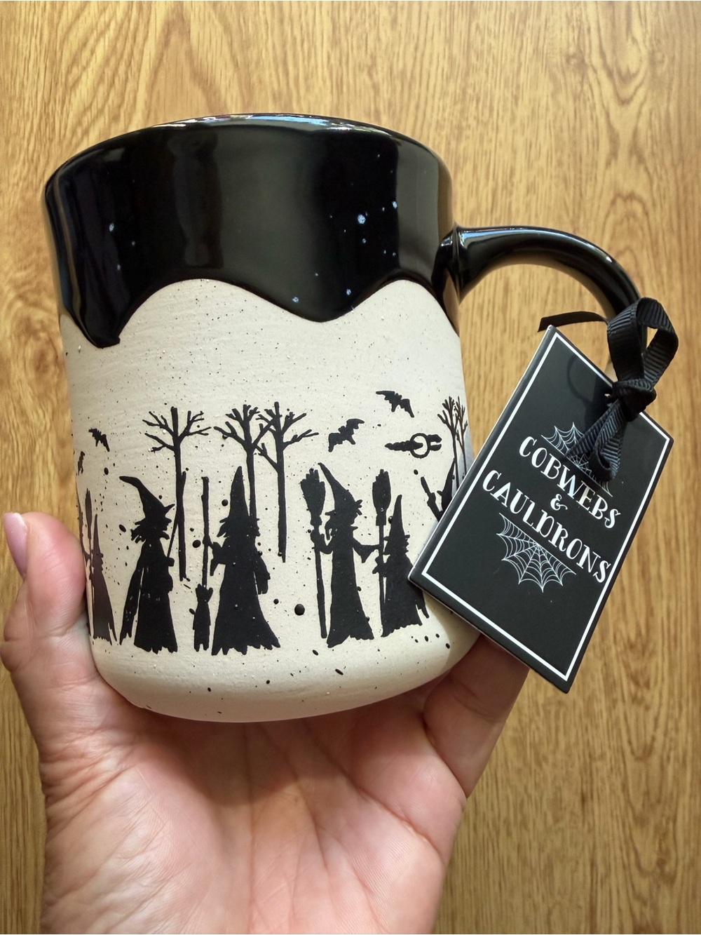 Witch Silhouette Ceramic Mug in Black and Cream